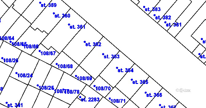 Parcela st. 363 v KÚ Podklášteří, Katastrální mapa