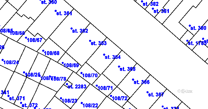 Parcela st. 364 v KÚ Podklášteří, Katastrální mapa