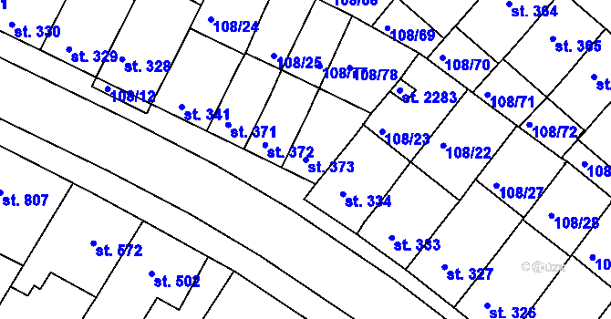 Parcela st. 373 v KÚ Podklášteří, Katastrální mapa