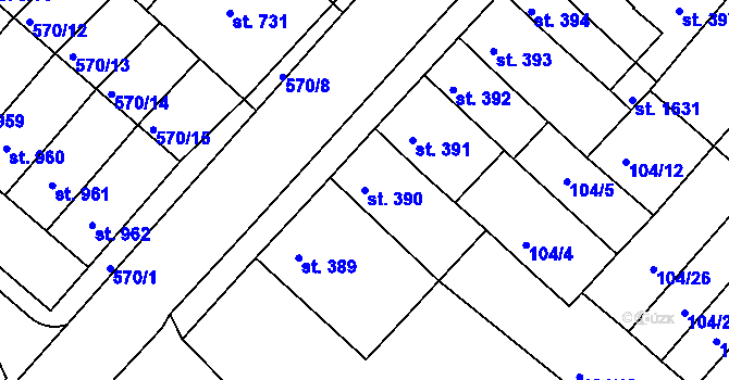 Parcela st. 390 v KÚ Podklášteří, Katastrální mapa
