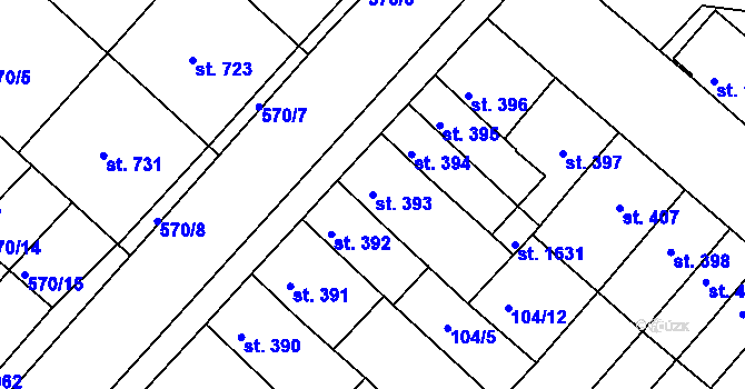 Parcela st. 393 v KÚ Podklášteří, Katastrální mapa