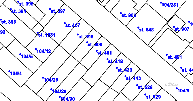 Parcela st. 401 v KÚ Podklášteří, Katastrální mapa