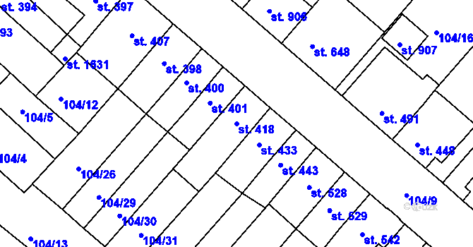 Parcela st. 418 v KÚ Podklášteří, Katastrální mapa