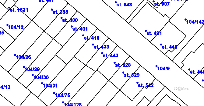 Parcela st. 443 v KÚ Podklášteří, Katastrální mapa