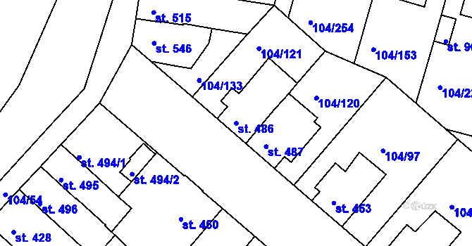 Parcela st. 486 v KÚ Podklášteří, Katastrální mapa