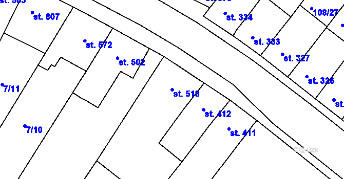 Parcela st. 518 v KÚ Podklášteří, Katastrální mapa