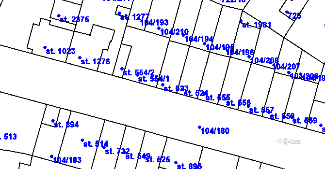 Parcela st. 523 v KÚ Podklášteří, Katastrální mapa