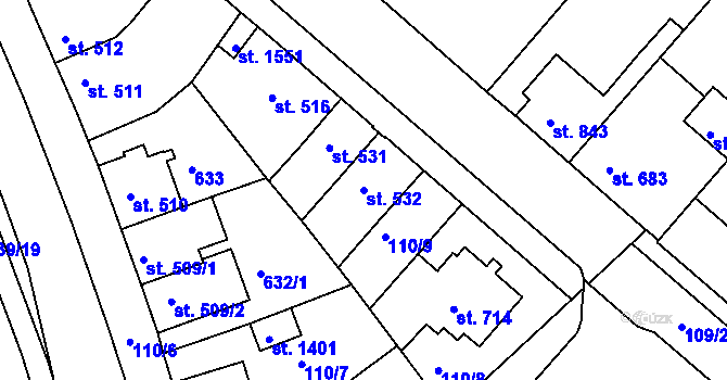 Parcela st. 532 v KÚ Podklášteří, Katastrální mapa