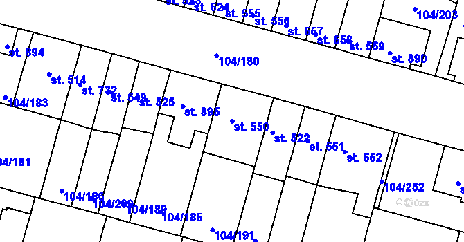 Parcela st. 550 v KÚ Podklášteří, Katastrální mapa