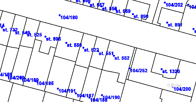 Parcela st. 551 v KÚ Podklášteří, Katastrální mapa