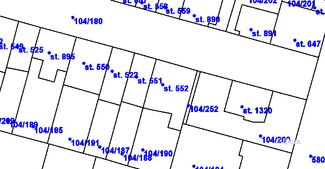 Parcela st. 552 v KÚ Podklášteří, Katastrální mapa