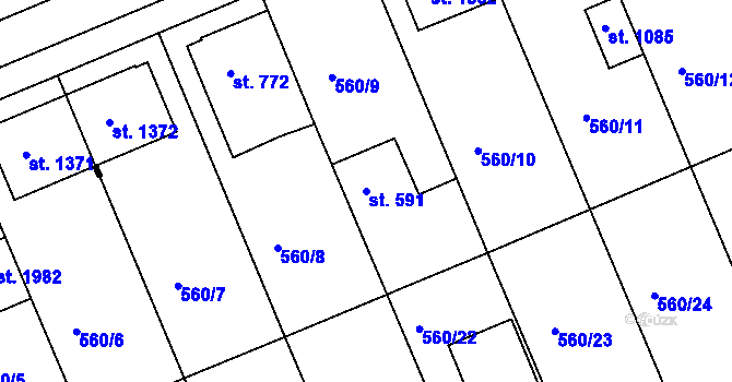 Parcela st. 591 v KÚ Podklášteří, Katastrální mapa