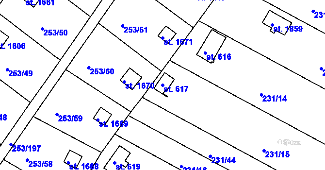 Parcela st. 617 v KÚ Podklášteří, Katastrální mapa