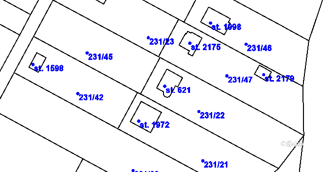 Parcela st. 621 v KÚ Podklášteří, Katastrální mapa