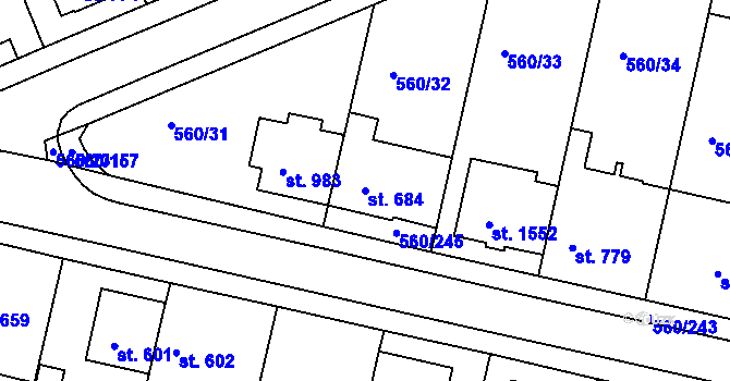 Parcela st. 684 v KÚ Podklášteří, Katastrální mapa