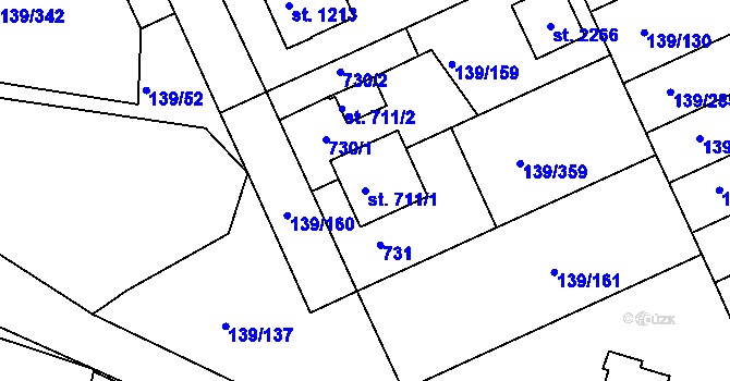 Parcela st. 711/1 v KÚ Podklášteří, Katastrální mapa