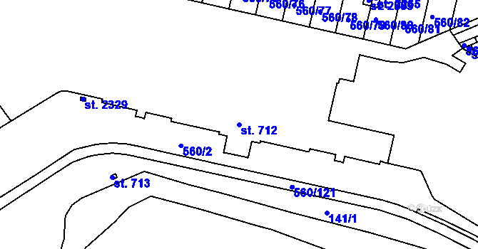 Parcela st. 712 v KÚ Podklášteří, Katastrální mapa
