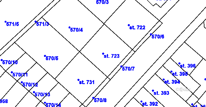 Parcela st. 723 v KÚ Podklášteří, Katastrální mapa