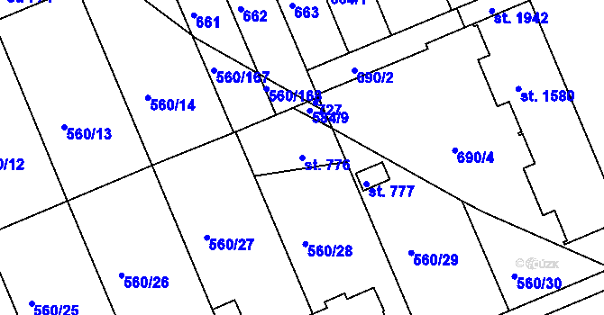 Parcela st. 776 v KÚ Podklášteří, Katastrální mapa