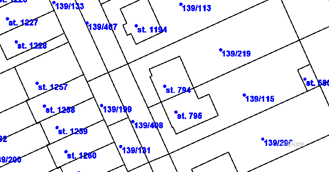 Parcela st. 794 v KÚ Podklášteří, Katastrální mapa