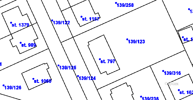 Parcela st. 796 v KÚ Podklášteří, Katastrální mapa