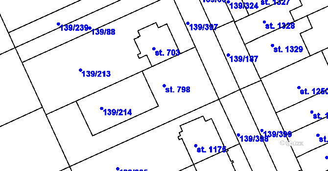 Parcela st. 798 v KÚ Podklášteří, Katastrální mapa