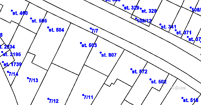 Parcela st. 807 v KÚ Podklášteří, Katastrální mapa