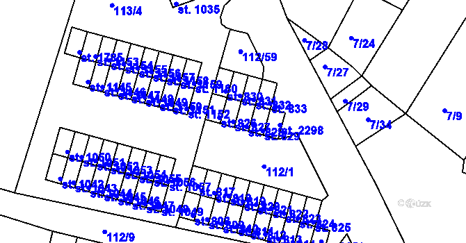Parcela st. 827 v KÚ Podklášteří, Katastrální mapa