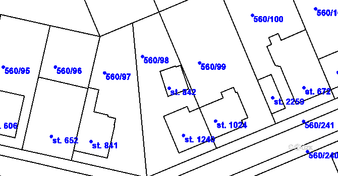 Parcela st. 842 v KÚ Podklášteří, Katastrální mapa