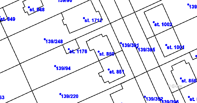 Parcela st. 850 v KÚ Podklášteří, Katastrální mapa