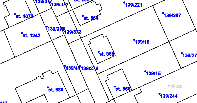 Parcela st. 865 v KÚ Podklášteří, Katastrální mapa