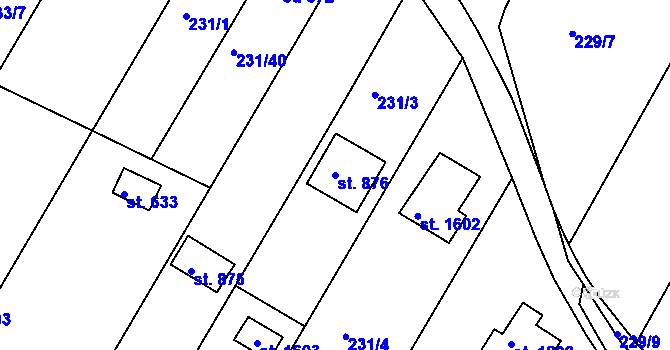 Parcela st. 876 v KÚ Podklášteří, Katastrální mapa