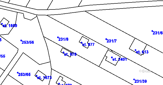 Parcela st. 877 v KÚ Podklášteří, Katastrální mapa