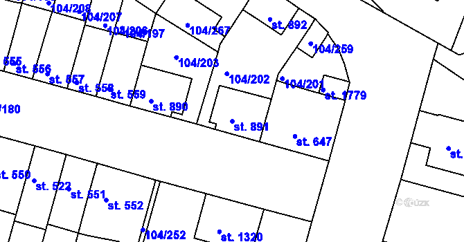 Parcela st. 891 v KÚ Podklášteří, Katastrální mapa