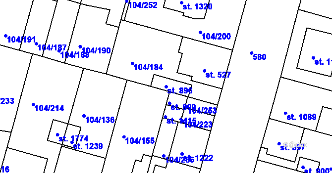 Parcela st. 896 v KÚ Podklášteří, Katastrální mapa