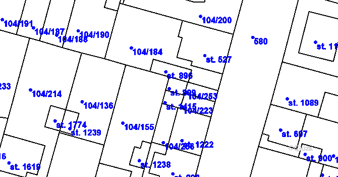 Parcela st. 899 v KÚ Podklášteří, Katastrální mapa