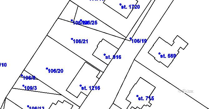 Parcela st. 916 v KÚ Podklášteří, Katastrální mapa
