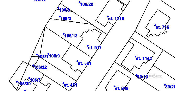 Parcela st. 917 v KÚ Podklášteří, Katastrální mapa