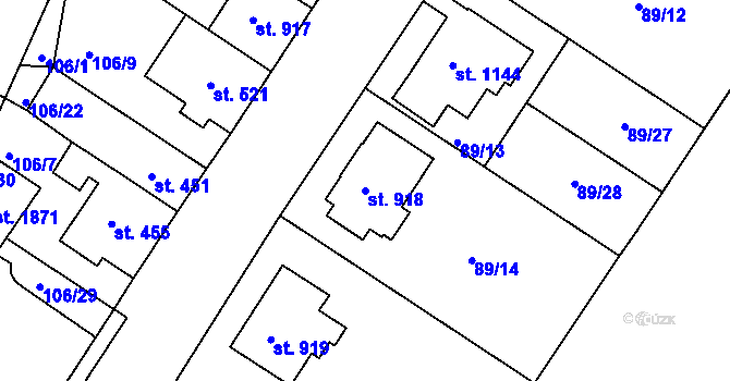 Parcela st. 918 v KÚ Podklášteří, Katastrální mapa