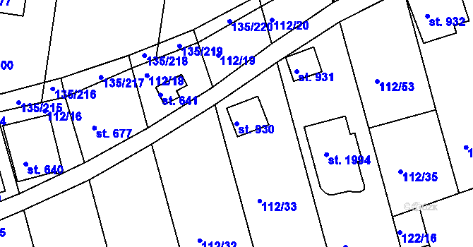Parcela st. 930 v KÚ Podklášteří, Katastrální mapa