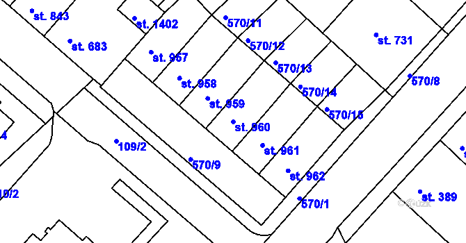 Parcela st. 960 v KÚ Podklášteří, Katastrální mapa