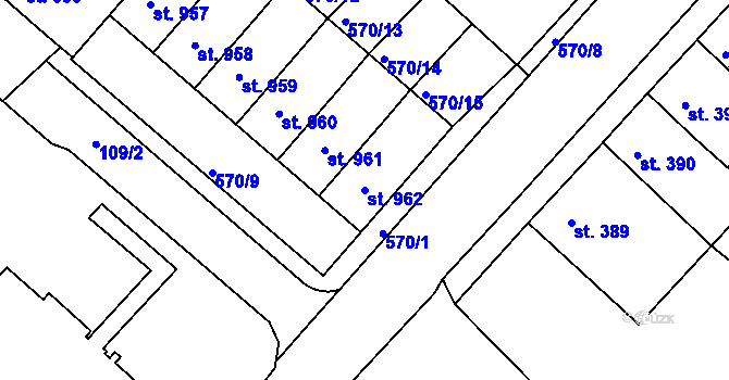 Parcela st. 962 v KÚ Podklášteří, Katastrální mapa