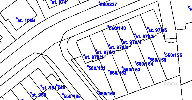 Parcela st. 978/2 v KÚ Podklášteří, Katastrální mapa