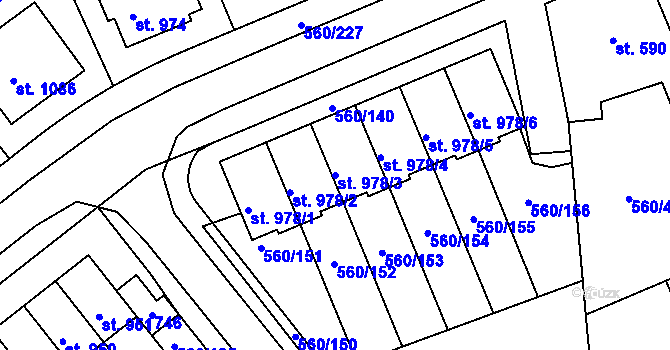 Parcela st. 978/3 v KÚ Podklášteří, Katastrální mapa