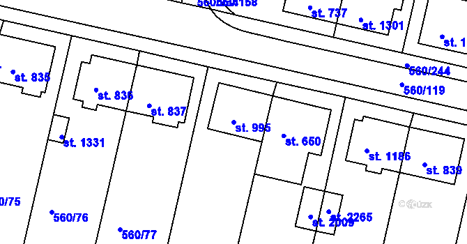 Parcela st. 995 v KÚ Podklášteří, Katastrální mapa