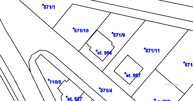 Parcela st. 996 v KÚ Podklášteří, Katastrální mapa