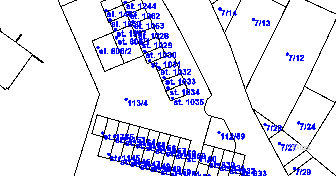 Parcela st. 1034 v KÚ Podklášteří, Katastrální mapa