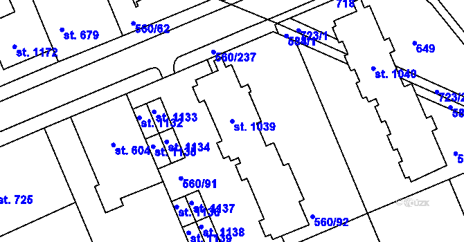 Parcela st. 1039 v KÚ Podklášteří, Katastrální mapa