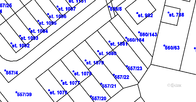 Parcela st. 1080 v KÚ Podklášteří, Katastrální mapa