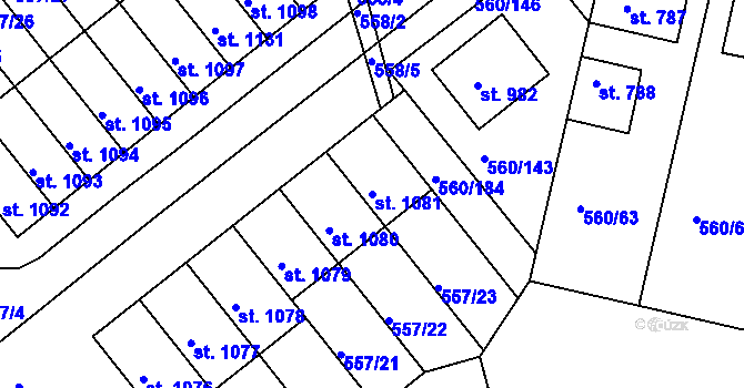 Parcela st. 1081 v KÚ Podklášteří, Katastrální mapa